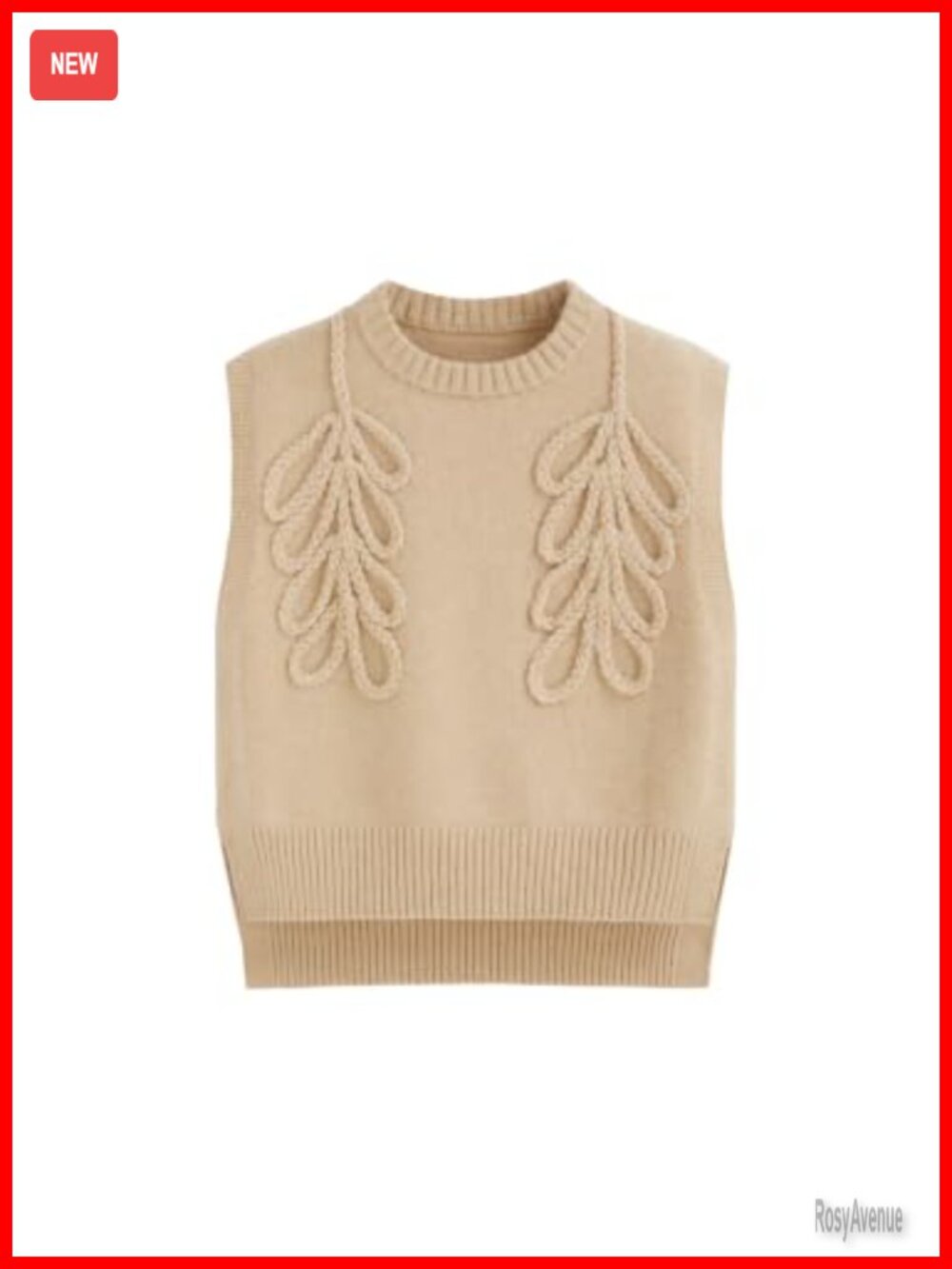 CIDER Sleeveless Sweater Vest Round Neck Leaf Jacquard Knit Tops